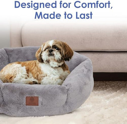 AKC Round Plush Donut Dog Bed for Small Pets, Washable, Gray, 20"