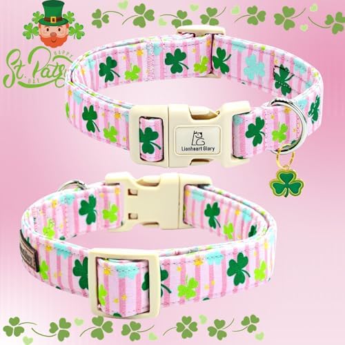 Lionheart glory St. Patrick's Dog Collar-Lucky Clover Shamrock Pink Spring Trefoil Dog Collar for Large Dogs Adjustable Heavy-Duty Dogs Collars Pet Gift Female