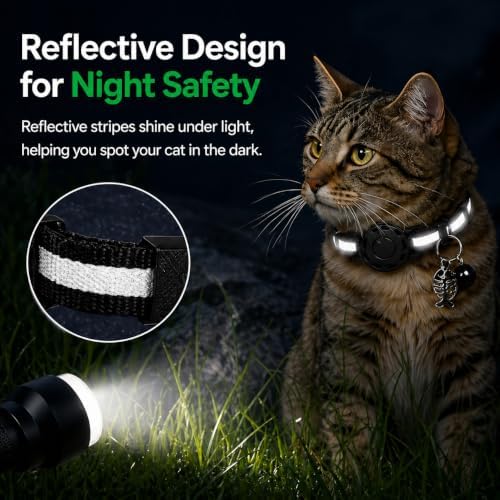 Cat GPS Tracker Collar, Pet Tracker for Cats (iOS Only), Waterproof Smart Tag Compatible with Apple Find My, No Monthly Fee, Tracking Collar for Small Large Cats (Tracker for cat)