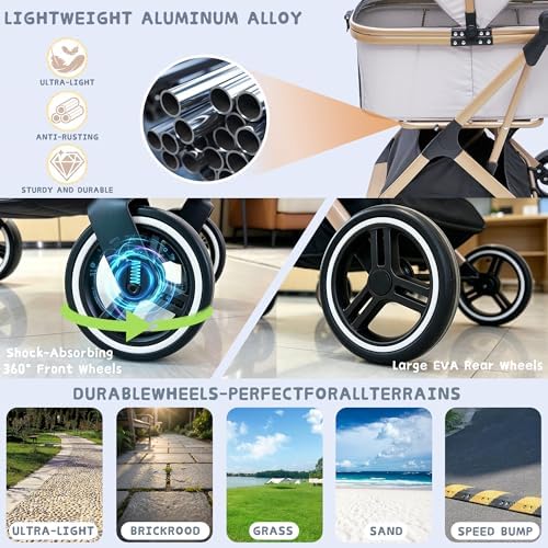 Chihuahua 3-in-1 Foldable Pet Stroller 4-Wheel for Small Dogs,Light Coffee
