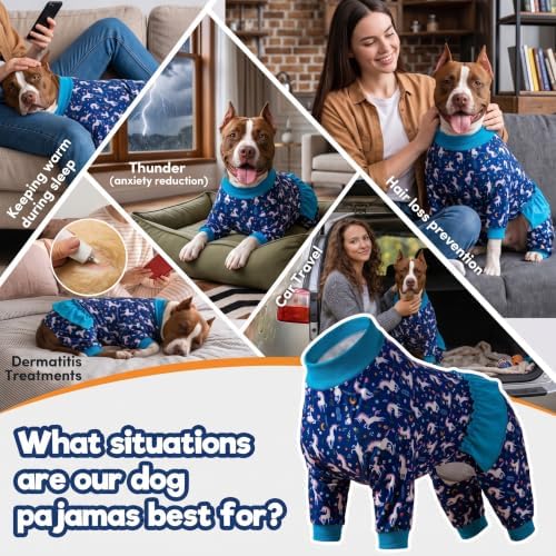 LovinPet Large Dog Pjs, Pullover Large Puppy PJs, White Print, Blue, XL