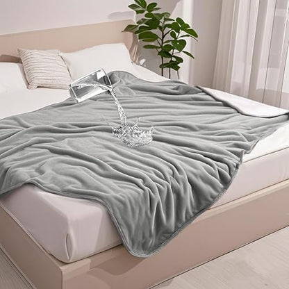 gogobunny Waterproof Bed Blanket, Reversible Sherpa Fleece Throw Blanket for Dog Puppy Cat, Furniture Cover Protects Bed Couch Sofa from Liquid Pee and Pet Fur (Grey, 90x90 inches)
