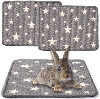 JanYoo 2pcs Rabbit Scratcher Mat Natural Sisal Bunny Scratch Pads Scratching Rug Bunny Resting Mats for Cages, Small Animal Claws and Teeth Care Bedding Accessories for Guinea Pig (15.7x11.8in, Star)