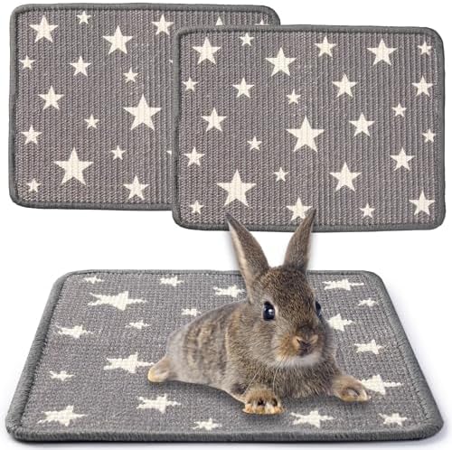 JanYoo 2pcs Rabbit Scratcher Mat Natural Sisal Bunny Scratch Pads Scratching Rug Bunny Resting Mats for Cages, Small Animal Claws and Teeth Care Bedding Accessories for Guinea Pig (15.7x11.8in, Star)