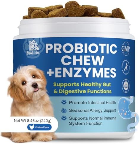 Probiotics Dog Allery Chews for Dogs, Improve Itchy Skin Itchy Ears, Yeast Balance, Gut Health, Probiotics (10 Billion CFU) for Dog Immune Health & Allergy Relief Chews + Vitamins Blend 60 Counts