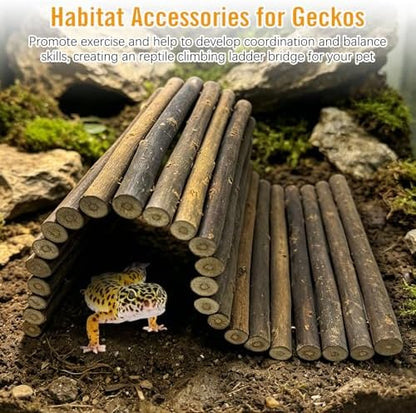 Hamiledyi 13.8" L x 7.9" W Wooden Reptile Bridge Ladder Climbing Toy Natural Hideout Tunnel Ramp for Lizards Gecko Spiders Snakes Tortoise