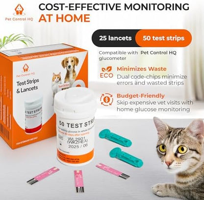 50 Test Strips for Pet Control HQ Glucose Monitor - Accurate Diabetes Testing for Dogs & Cats (Compatible with Pet Control HQ Glucose Monitoring)
