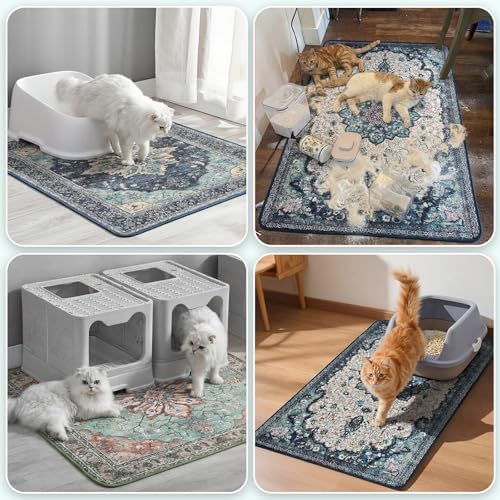 Hompet Cat Litter Mat 2 Pack, 18x28 Machine Washable Trapping Mats for Cats, Super Absorbent & Urine-Proof Cat Litter Box Mat for Floor, Waterproof & Non Slip Kitty Litter Rug