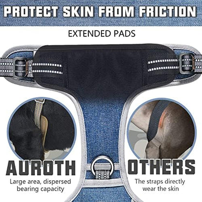 AUROTH Tactical Dog Harness for Small Medium Large Dogs No Pull Adjustable Pet Harness Reflective K9 Working Training Easy Control Pet Vest Military Service Dog Harnesses (XL, Denim Blue)
