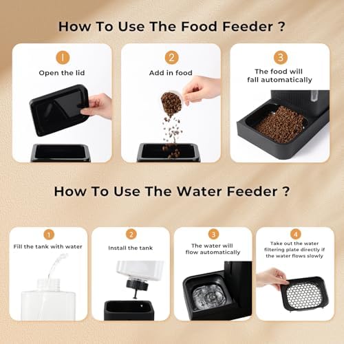 ZOMISIA Gravity Cat Feeder and Water Dispenser, 0.8 Gallon x 2, White