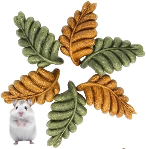 TEEWY Guinea Pig Toys, 6PCS Leaf Shaped Hamster Toys, Natural Guinea Pig Chew Toys for Teeth Grinding, Chinchilla Chew for Gerbil, Rat and Hamster