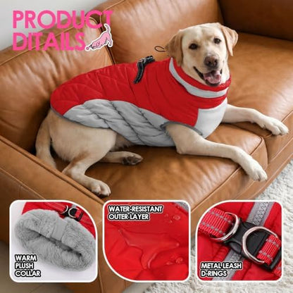 AOFITEE Dog Coat for Large Dogs Waterproof Dog Winter Jacket with Harness