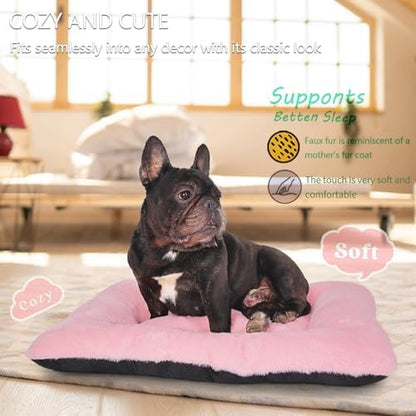 Puppy Crate Beds for Small Dogs and Cats Ultra Soft 24x18 Dog Bed for Crate Washable Cute Kennel Pad Cushion Anti-Slip for Pet Cozy Sleeping Mat 24 Inch,Pink
