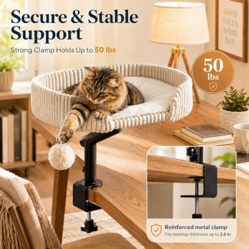 Cat Desk Bed with 3 Mats for All Seasons, 360° Rotating Adjustable