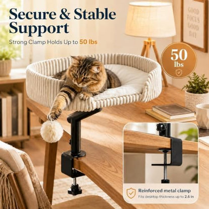Cat Desk Bed with 3 Mats for All Seasons, 360° Rotating Adjustable