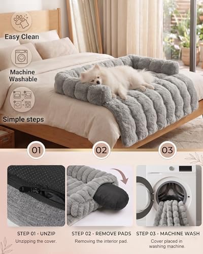 Calming Dog Bed/Mat for Couch,Faux Rabbit Fur Pet Sofa Furniture Protector