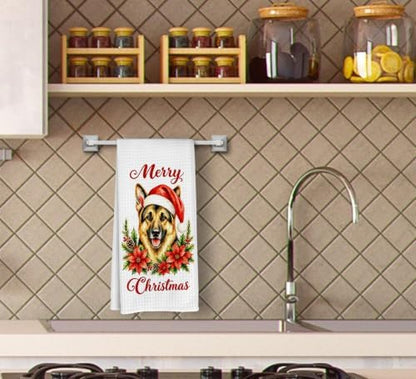 Christmas German Shepherd Kitchen Dish Towels Dishcloth 16x24 Inches