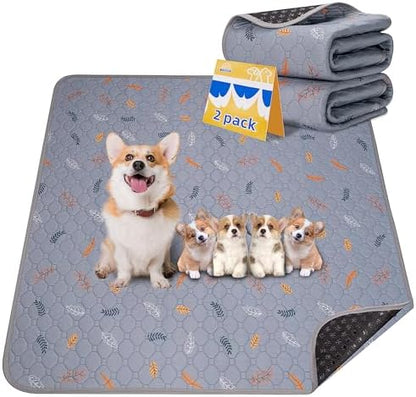 Sunheir 2-Pack Extra Large Reusable Dog Mat for Floor, Dog Playpen, Non-Slip Waterproof, Super Absorbent Washable Pee Pads for Dogs, Pet Whelping Pads, Crate (36" x 41", Light Grey)