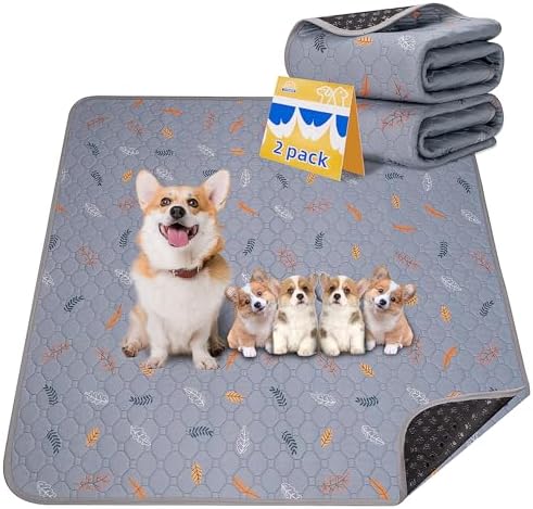 Sunheir 2-Pack Extra Large Reusable Dog Mat for Floor, Dog Playpen, Non-Slip Waterproof, Super Absorbent Washable Pee Pads for Dogs, Pet Whelping Pads, Crate (36" x 41", Light Grey)