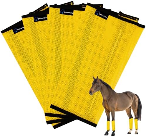 FOXLVDA Horse Fly Boots - Fly Boots for Horses Set of 4, Comfortable Breathable Mesh Equine Leg Leggings, Adjustable & UV Protective with Support Bars for Reduce Stomping & Leg Fatigue (Yellow, Large)