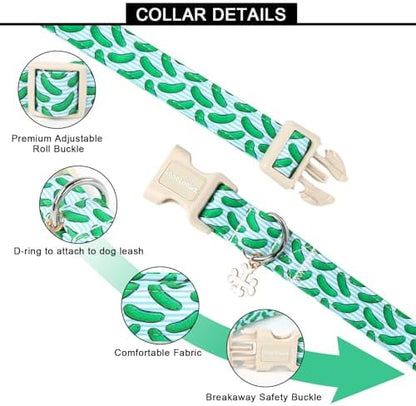 Lionet Paws Summer Dog Collar- Cute Cucumbers Dog Collars with Plastic Buckle,Blue Stripe Light Adjustable Dog Collars for Medium Large Dogs