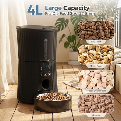 DUMOS 4L Automatic Cat Feeder, Dog Food Dispenser with APP Control, Black