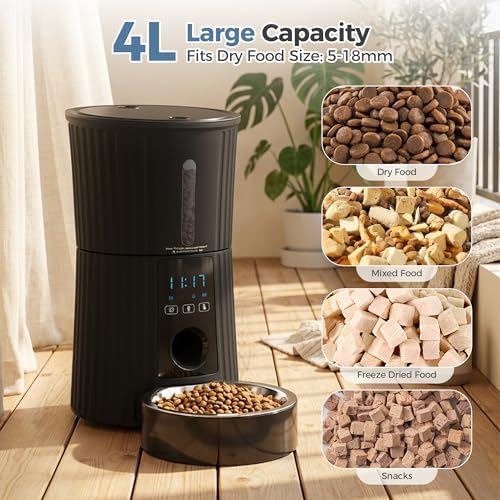 DUMOS 4L Automatic Cat Feeder, Dog Food Dispenser with APP Control, Black