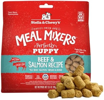 Stella & Chewy's Freeze Dried Raw Meal Mixers – Crafted for Puppies – Grain Free, Protein Rich Perfectly Puppy Beef & Salmon Recipe – 3.5 oz Bag