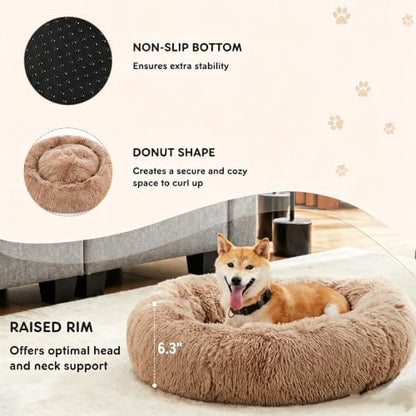 Sweetcrispy Large Dog Bed for Indoor, Calming Donut Bed for Dogs and Cats