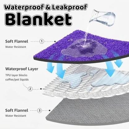 Waterproof Purple Dog Blanket for Couches Beds Covers Reversible Calming Pet Blankets for Large Dogs Puppy Cats Leakproof Sofa Couch Washable Cover Cat Fluffy Fleece Pet Cover for Warm-XL-85x57in