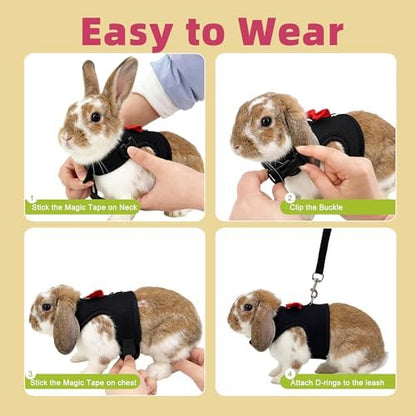 AIITLE Breathable Rabbit Harness and Leash Set with Cute Bow, Black M