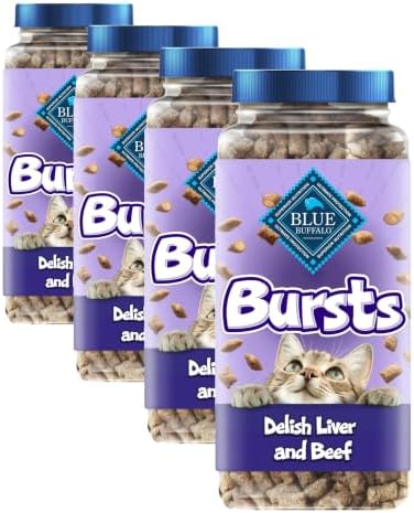 Blue Buffalo Bursts Crunchy & Creamy Cat Treats, Great for Training, Delish Liver & Beef, 12-oz. Tub (Pack of 4)