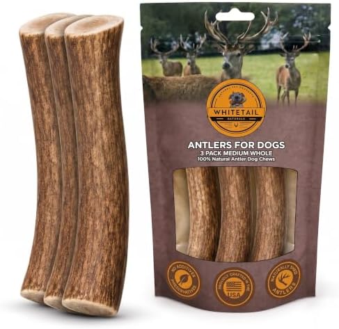 Whitetail Naturals 3 Pack Whole Deer Antlers for Medium Dogs, 5-6 Inch
