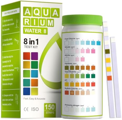 AAwipes 8-in-1 Aquarium Test Kit (150 Strips) for Freshwater & Saltwater - Quick & Accurate Water Testing for Aquariums & Ponds. Tests Free Chlorine, Hardness, pH, Ammonia Nitrogen, etc. (K02-150)