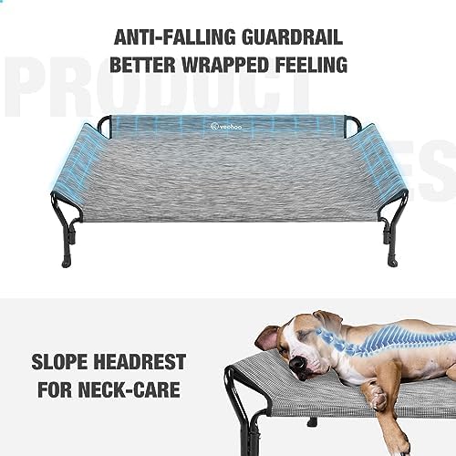 Veehoo Cooling Elevated Dog Bed, Raised Dog Cot with Guardrail & Headrest