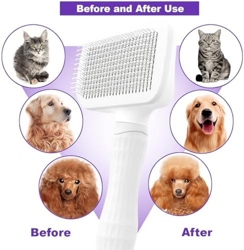 Self-Cleaning Slicker Brush, Dog Cat Bunny Pet Grooming Shedding Brush, Easy to Remove Loose Undercoat, Pet Massaging Tool Suitable for Pets with Long or Short Hair (White)