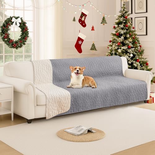 Waterproof Dog Blanket, Non-Slip Soft Pet Bed Cover, Couch Cover for Dogs Washable, Protects Sofa, Furniture, Crate, Car, Tear Resistant Leakproof Pet Blanket (68x82 Inch, Light Grey)