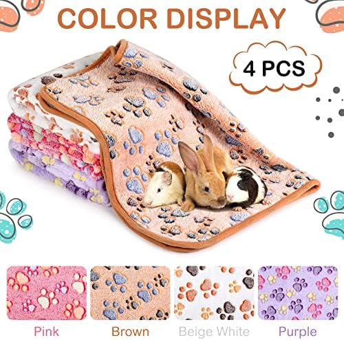 Reginary 4 Pcs Guinea Pig Fleece Cage Liners, Paw Print, 35 x 24 Inch