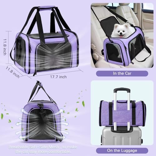 Soft-Sided Cat Carrier with Litter Box, Purple, 17.7"x11.8"x11.8" inch