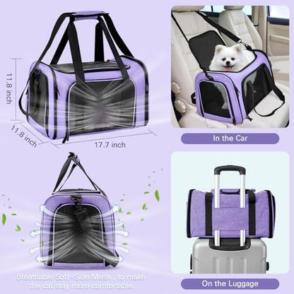 Soft-Sided Cat Carrier with Litter Box, Purple, 17.7"x11.8"x11.8" inch