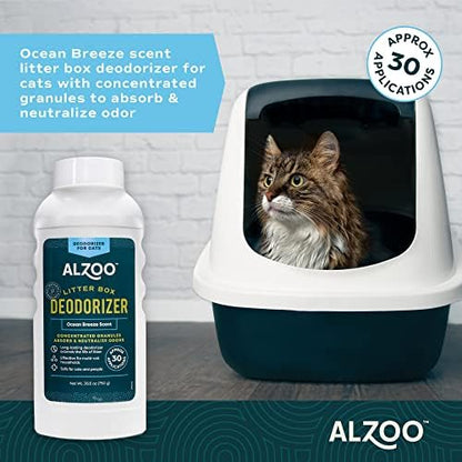 ALZOO Cat Litter Deodorizer, Concentrated Granules Help Neutralize Litter Box Odors & Extend Litter Freshness, Mineral-Based Formula, Up to 30 Uses, 26.6 Oz. Ocean Breeze, Pack of 1
