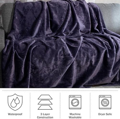 Lavish Home Waterproof Throw Blanket, Purple, 80” x 80”