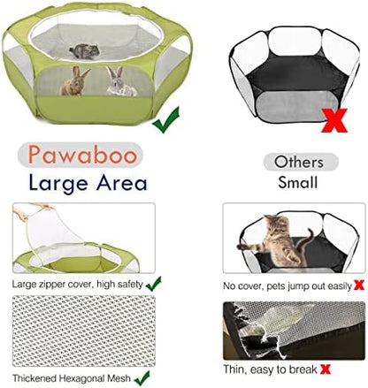 Pawaboo Small Animal Playpen with Zippered Cover,Green