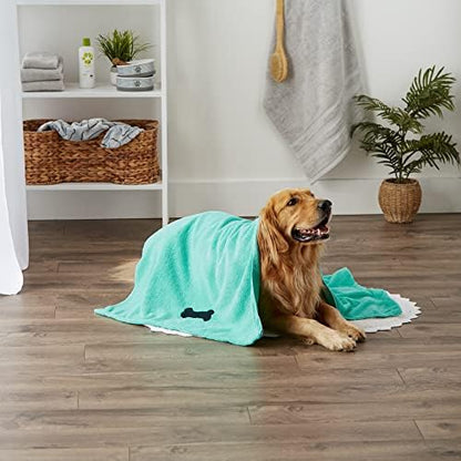 Bone Dry Pet Grooming Towel Collection Absorbent Microfiber X-Large, 41x23.5, Embroidered Green (Pack of 12)