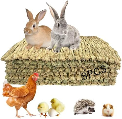 8 PCS Rabbit Grass Mat,Natural Bunny Grass Mat Woven,Pet Bed Nest Mats Rabbits Chew Toys for Hamsters Parrot Rabbits Hedgehog Guinea Pig Chick and Other Small Animals Hay Mat Sleeping(8 PCS)