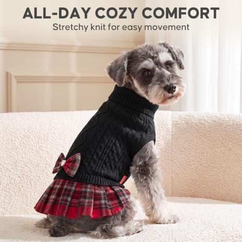 KYEESE Dog Sweater Dress for Small Dogs Turtleneck Thick Knit Pullover