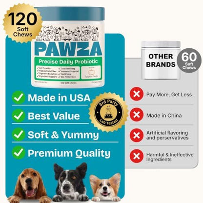 Precise Daily Probiotic for Dogs – Soft Chews with Pumpkin, Papaya & 6-Strain Probiotic Blend – Digestive, Gut & Immune Health Support – 120 Chews, Chicken Flavor