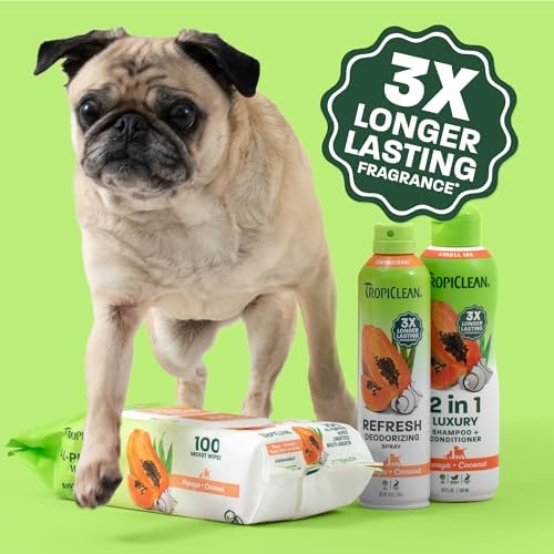TropiClean Grooming Kit, Shampoo and Conditioner, Perfume & Wipes, 3 Pack
