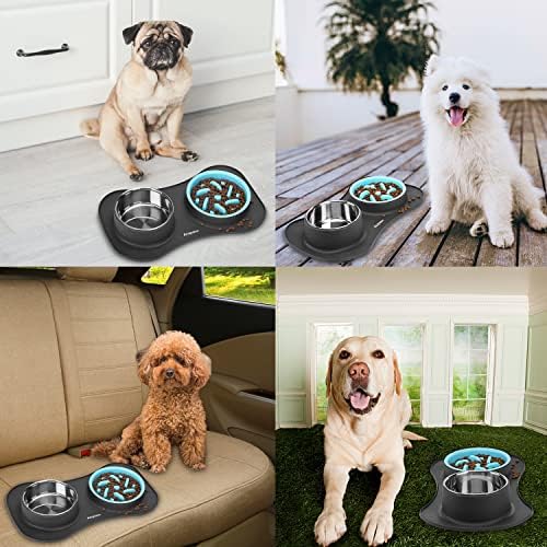 Slow Feeder Dog Bowls 3 in 1 Stainless Steel Food Water Bowl to Slow Eating