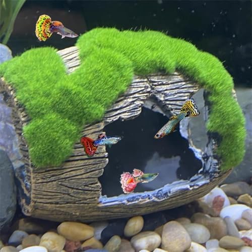 Aquarium Broken Barrel Fish Hide Caves - Cute Cichlids, Guppy, Small Fish, Betta, Shrimp Shelter, Fish Tank Shipwreck Themed Hut For Small Medium Fish Tank Breed Spawn